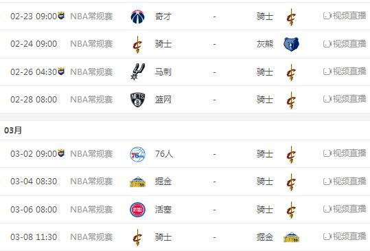 2018年NBA常规赛骑士队最新赛程对阵时间表一览