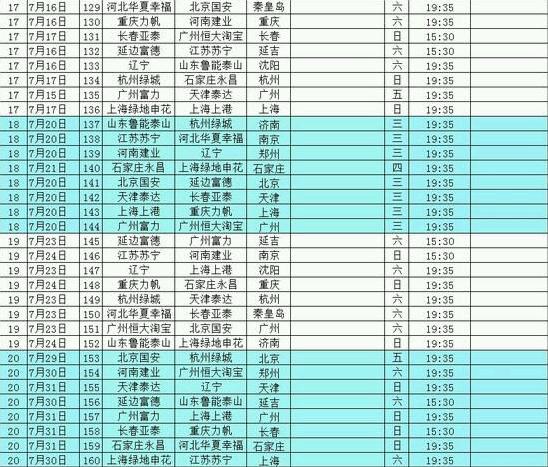 2017-2018中超赛程表 2017-2018年中超赛程时