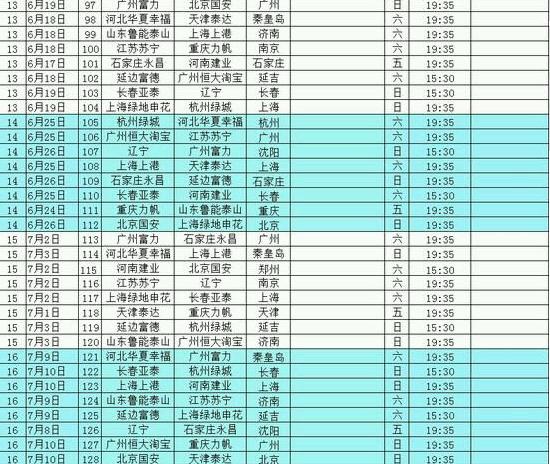 2017-2018中超比赛赛程时间安排表