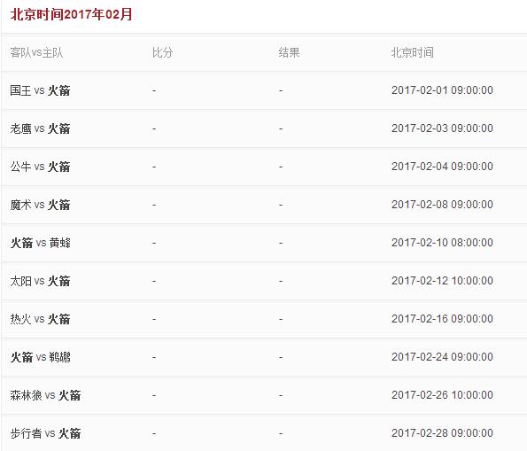 2017年nba火箭赛程 2017年nba火箭队比赛时间 2017休斯顿火箭队赛程表