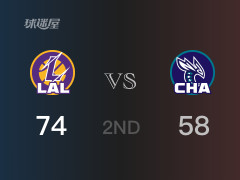 NBA常规赛：半场结束，湖人以74-58领先黄蜂，拉塞尔22分2篮板2助攻