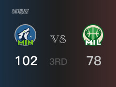 NBA常规赛：三节数据，森林狼以102-78领先雄鹿，爱德华兹23分3篮板7助攻